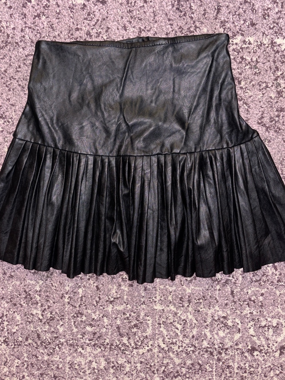 Black Pleated Faux Leather Mini Skirt